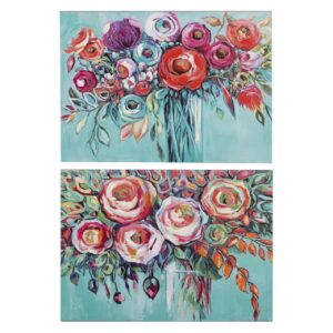Set 2 lienzos flores 40% pintado mano 70x3x50 cm