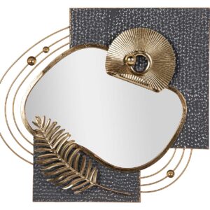 Adorno pared metal espejo gris dorado 80x7x72 cm