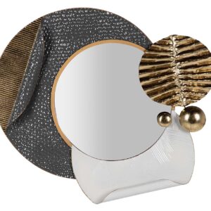 Adorno pared metal espejo gris blanco 80x8x71 cm