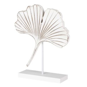 Adorno mesa hoja madera blanca 21x7x29 cm