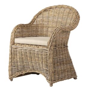 Butaca con cojín beige ratán natural 60x57x85 cm