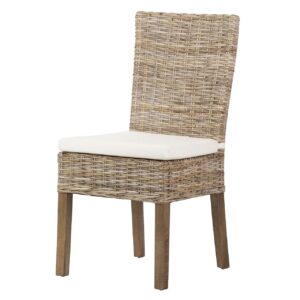 Silla ratán lino madera beige natural 53x48x98 cm