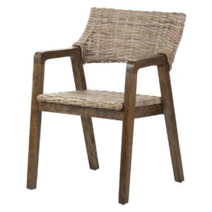 Silla con brazo ratán madera marrón 54x57x81 cm
