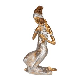 Figura massai con niño resina 14x10x24 cm