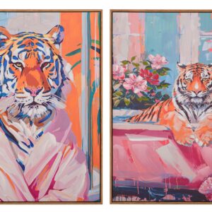 Set 2 cuadros tigres 80% pintado a mano 60x4x80 cm