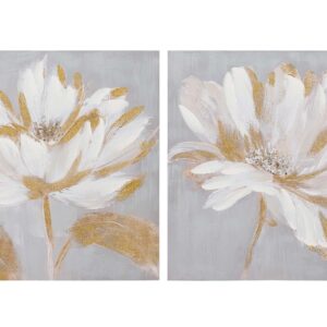 Set 2 lienzos flores 80% pintado a mano 60x3x60 cm