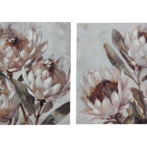 Set 2 lienzos flores 30% pintado a mano 60x3x60 cm