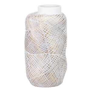 Jarrón resina marrón blanco geometrico 18x18x34 cm