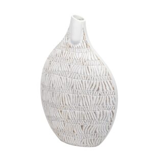 Jarrón resina blanco relieve 31x12x47 cm
