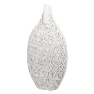 Jarrón resina blanco relieve 31x14x57 cm