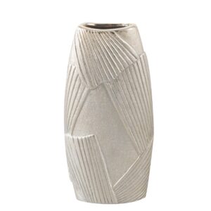 Jarrón cerámica geometrico plateado 13x6x26 cm