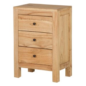 Mesita de noche 3 cajones madera mindi 45x30x66 cm
