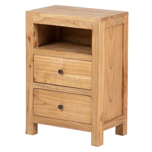 Mesita de noche 2 cajones madera mindi 45x30x66 cm