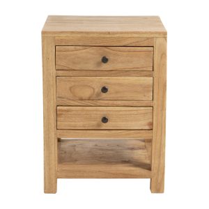 Mesita de noche 3 cajones madera mindi 40x35x55 cm