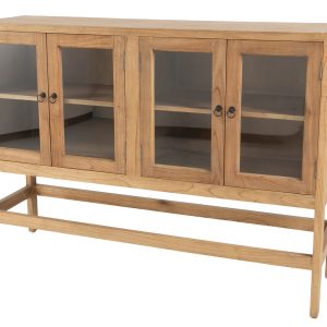 Aparador cristal madera mindi marrón 140x40x100 cm