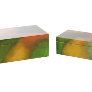 Set 2 cajas madera dorada verde 25x15x11-20x12x8 cm