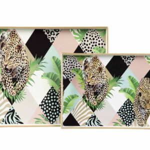 Set 2 bandejas leopardo 47,5x35x4/40x26x3,5 cm