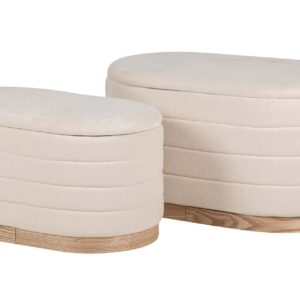 Set 2 puffs chenilla madera 83x48x42 69x38x35 cm