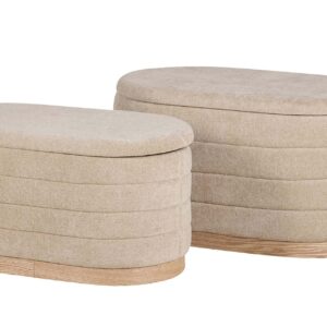 Set 2 puffs chenilla madera 83x48x42 69x38x35 cm