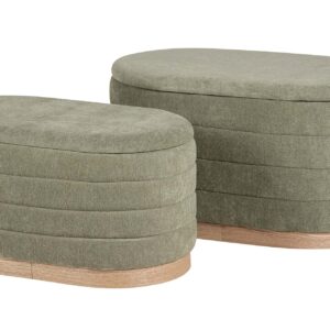 Set 2 puffs chenilla madera 83x48x42 69x38x35 cm