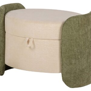 Puff chenilla blanco verde 70x54x48 cm