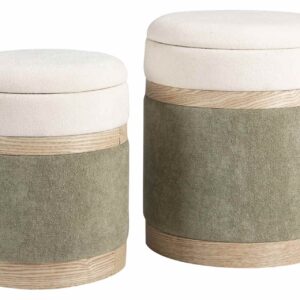 Set 2 puffs chenilla MDF 36x36x44 31x31x38 cm