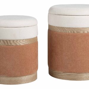 Set 2 puffs chenilla MDF 36x36x44 31x31x38 cm