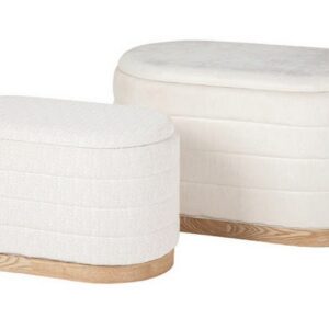 Set 2 puffs chenilla MDF 83x48x42 69x38x35 cm