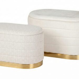 Set 2 puffs chenilla MDF metal 83x48x42 69x38x35 cm