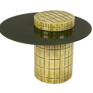 Mesa auxiliar metal cristal verde 60x60x44 cm