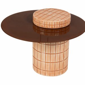 Mesa auxiliar metal cristal terracota 60x60x44 cm