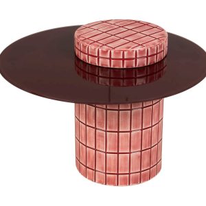 Mesa auxiliar metal cristal burdeos 60x60x44 cm