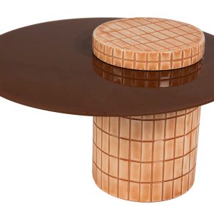 Mesa de centro metal cristal terracota 80x80x49 cm