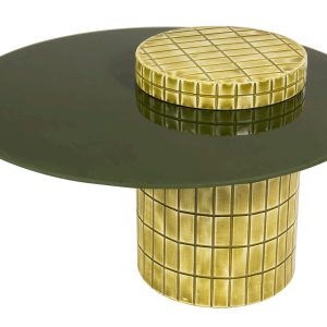 Mesa de centro metal cristal verde 80x80x49 cm