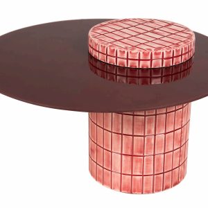 Mesa de centro metal cristal burdeos 80x80x49 cm