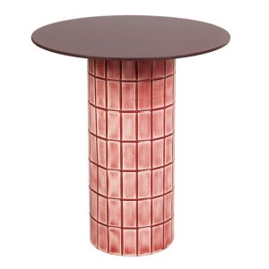 Mesa auxiliar metal cristal burdeos 45x45x50 cm