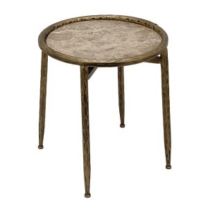 Mesa auxiliar metal mármol marrón 40x40x47 cm