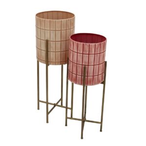 Set 2 planteros metal 29x29x74 25x25x65 cm