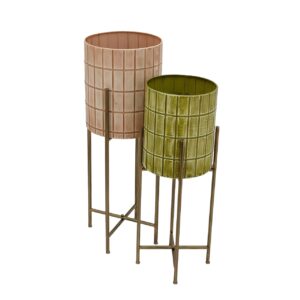 Set 2 planteros metal 29x29x74 25x25x65 cm