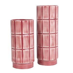 Set 2 floreros metal burdeos 11x11x30 11x11x24 cm