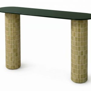 Consola verde cristal metal 110x32x80 cm