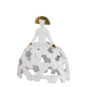 Figura menina resina blanca dorada 14x9x16 cm