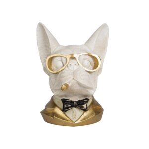 Figura bulldog frances gafas resina 20x19x26 cm