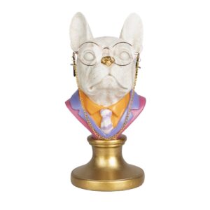 Figura bulldog frances gafas resina 14x13x27 cm