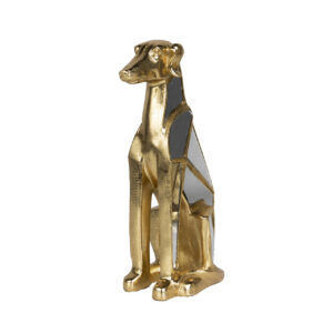 Figura galgo resina espejo dorado 16x13x31 cm