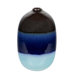 Jarrón cerámica azul dorado 16,5x16,5x27 cm