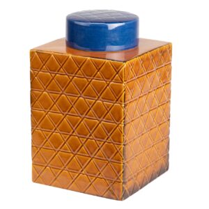 Tibor cerámica azul naranja 18,5x18,5x30,5 cm