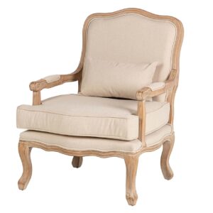 Sillon madera de caucho lino beige 64x72x92 cm
