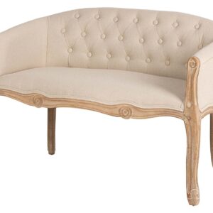 Sofa doble lino capitoné patas madera 107x61x71 cm