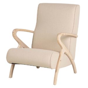 Sillon madera de caucho lino beige 72x80x85 cm